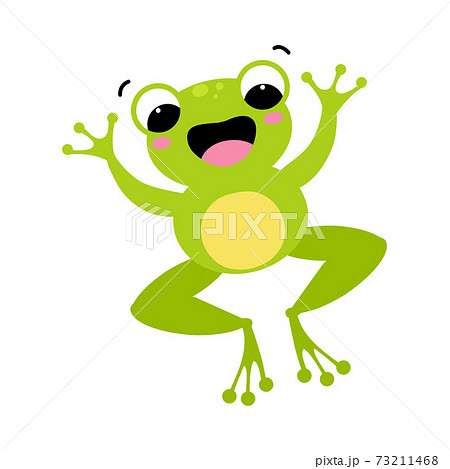 Cute Green Frog With Protruding Eyes Jumping Stock Illustration