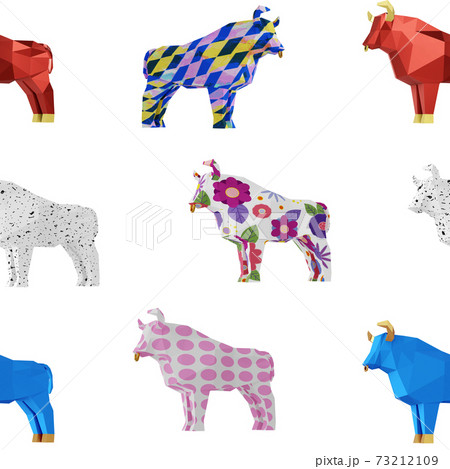 Seamless pattern of colored Bulls, 3d render Seamless pattern of colored Bulls, 3d render 73212109