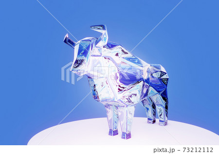 figurine of polygonal Stylized Bull on a stand, a symbol of the new year 2021, 3d render 73212112
