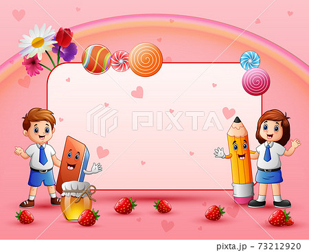 Sweet card with happy school children Sweet card with happy school children 73212920