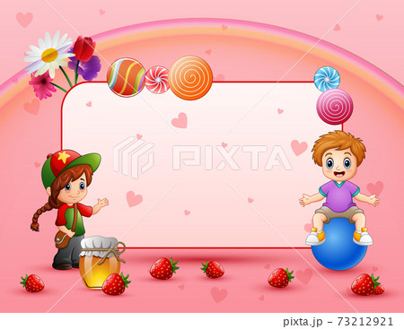 Sweet card background with happy kids Sweet card background with happy kids 73212921