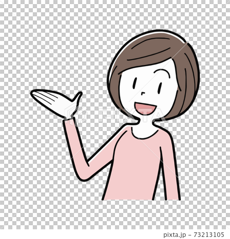 私服で案内や説明の話をする若い女性のイラスト素材のイラスト素材