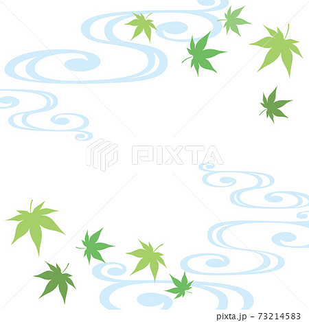 青紅葉と流水紋の和風背景のイラスト素材