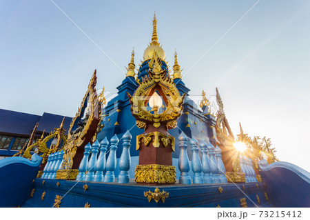 Beautiful of blue temple Wat Rong Sua Ten the amazing temple at Thailand 73215412