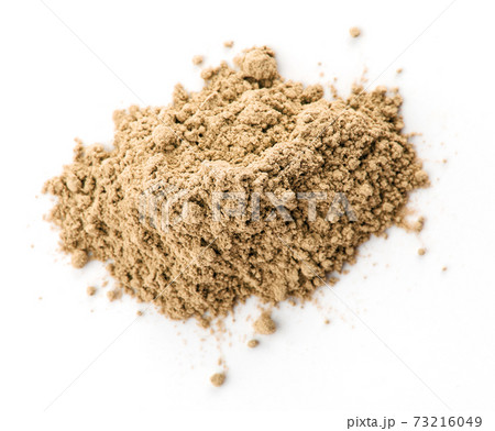 Maca powder on white backgroun, top view Maca powder on white backgroun, top view 73216049