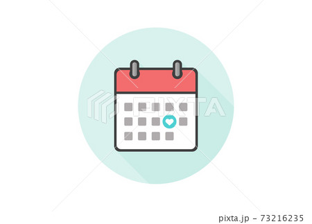 水色ハートマーク付きマンスリーカレンダーのアイコン シンプルで見やすいグレーの日付イメージ入りのイラスト素材