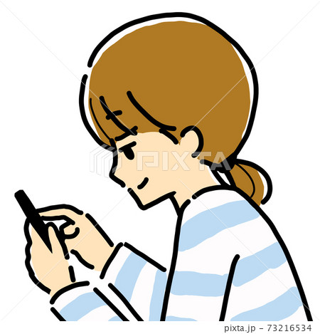スマホを持ってトホホ顔の若い女性のイラストのイラスト素材