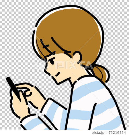 スマホを持ってトホホ顔の若い女性のイラストのイラスト素材