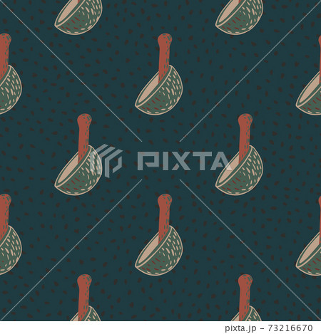 Dark kitchen seamless pattern with hand drawn mortar and pestle ornament. Turquoise background. 73216670