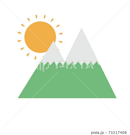 シンプルな雪山のロゴ 太陽 のイラスト素材