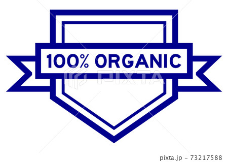 Vintage blue color pentagon label banner with word 100 percent organic on white background 73217588