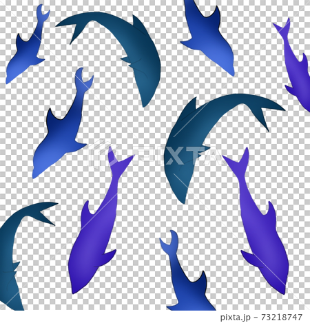 青いイルカの群れのシルエットのイラスト素材