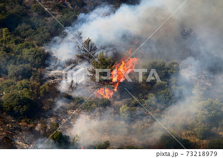 a United Nations helicopter extinguishes a fire on the Israel-Lebanon border	 73218979