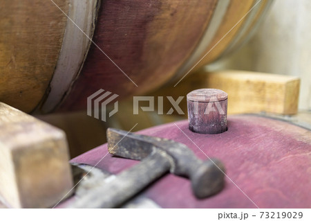 wooden oak barrels in a winery nearby Batorove Kosihy, Slovakia wooden oak barrels in a winery nearby Batorove Kosihy, Slovakia 73219029