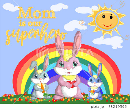 Mother s Day greeting card. Rabbit holding heart. Mom you are the best. I love you mom 73219596