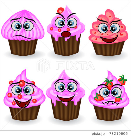Cute and colorful kawaii style muffin emoticons collection expressing different emotions or feelings. Cute and colorful kawaii style muffin emoticons collection expressing different emotions or feelings. 73219606