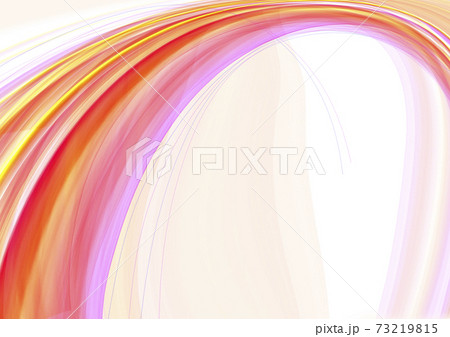 The wave falls down in a group of intersecting transparent pink, lilac and yellow arched stripes on a white background 73219815