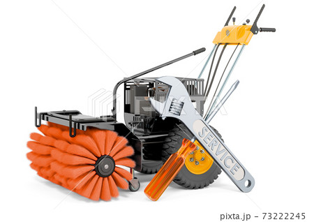 Service and repair of Snow Sweeper Power Brush Broom Industrial, 3D rendering 73222245