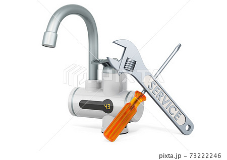 Service and repair of instant electric hot water heater, 3D rendering Service and repair of instant electric hot water heater, 3D rendering 73222246
