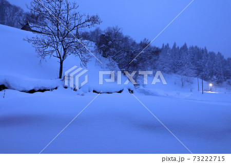 豪雪地の雪景色・黎明の薄青い景色 福島県只見町 豪雪地の雪景色・黎明の薄青い景色 福島県只見町 73222715