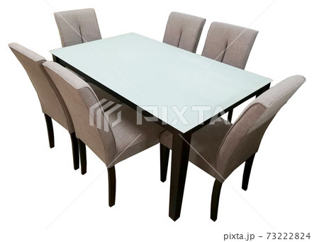 Dining Table and chairs isolated on white background. Luxury and modern dining table sets in different style and sizes. Stone table top, tempered glass, wooden table top and comfortable dining chairs. Dining Table and chairs isolated on white background. Luxury and modern dining table sets in different style and sizes. Stone table top, tempered glass, wooden table top and comfortable dining chairs. 73222824