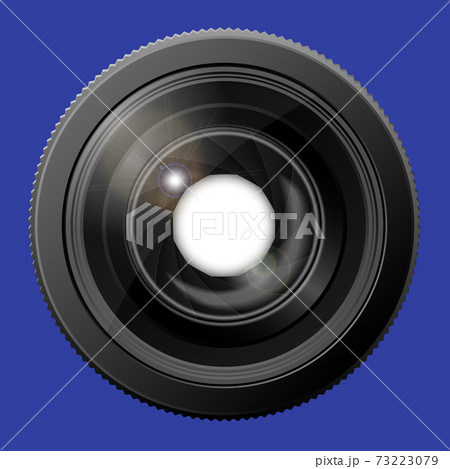 Realistic camera lens with the shutter open. Realistic camera lens with the shutter open. 73223079