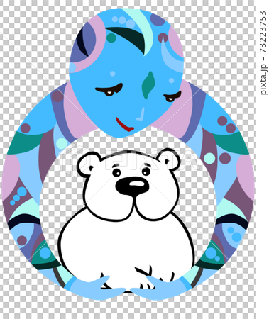White bear protector illustration. Vector emblem of human representing humanity who protect the endangered species. Ecological mind symbol 73223753