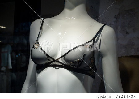 Closeup of black transparent bra on mannequin - Stock Photo