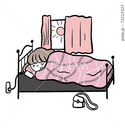 寝坊をする病み系女子のイラストのイラスト素材