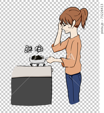 料理に失敗する女性のイラスト素材 料理に失敗する女性のイラスト素材