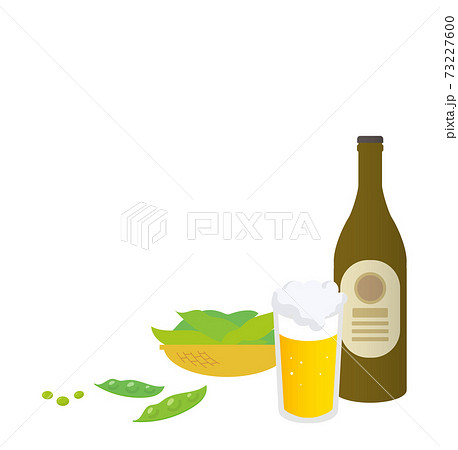 ビールと枝豆のある風景のイラスト素材