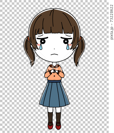落ち込み泣いている女の子の全身イラストのイラスト素材