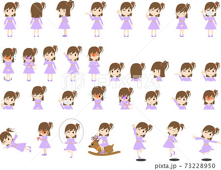 可愛い女の子供上半身 全身のイラストセットのイラスト素材
