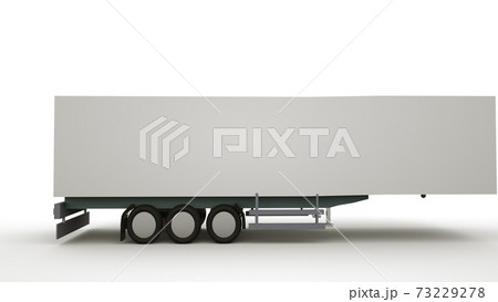 3d illustration, car trailer isolated on white background. Monochrome graphic design element, logistics, delivery van. 73229278