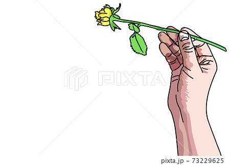 一輪の薔薇を持った手のイラストのイラスト素材