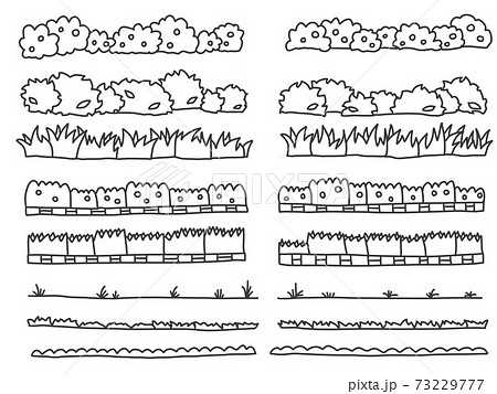 シンプルな手描き風 植木 地面 草木の素材セットのイラスト素材