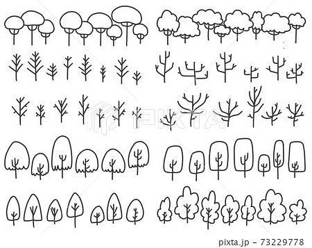 シンプルな手描き風 木 林 森 枯れ木の素材セットのイラスト素材