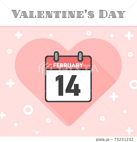 2月14日のハート背景付き日めくりカレンダーのアイコン バレンタインデーのかわいい素材のイラスト素材
