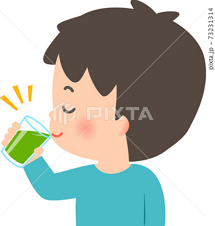 緑色のジュースを飲む若い男性のイラスト素材