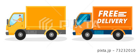 Free delivery service. Delivery man driving a truck. Vector 73232010