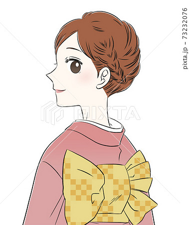着物を着た女性の後ろ姿 手描き風のイラスト素材