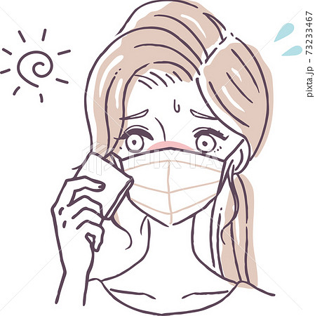 汗を拭うマスクをつけた女性のイラスト素材のイラスト素材
