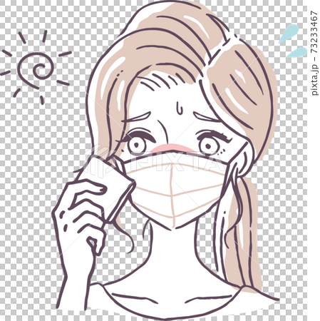 女人戴著口罩擦汗的插圖素材 73233467