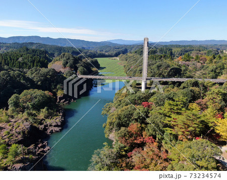 曽木の滝の新曽木大橋の空撮 曽木の滝の新曽木大橋の空撮 73234574