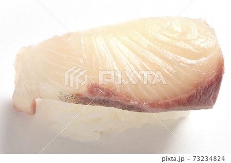 かんぱちの握り寿司 カンパチのにぎり 接写の写真素材