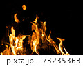 Fire flames on a black background. Abstract fiery texture. Realistic fire flames burn movement frame. Texture for Design. The texture of fire. Fire flames background. Blazing campfire. Sensitive 73235363
