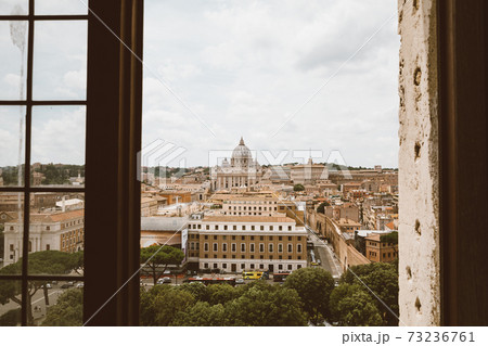 Panoramic view on the Papal Basilica of St. Peter in Vatican and city of Rome Panoramic view on the Papal Basilica of St. Peter in Vatican and city of Rome 73236761