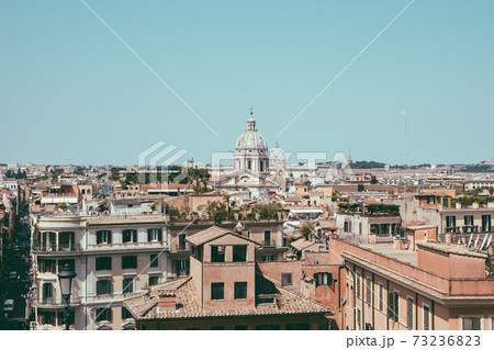 Panoramic view of city Rome with old houses from the Spanish steps 73236823