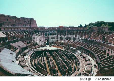 Panoramic view of interior of Colosseum in Rome Panoramic view of interior of Colosseum in Rome 73236902