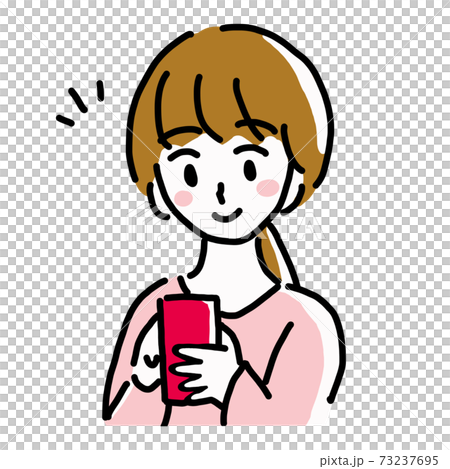 她手裡拿著一個智能手機的年輕女子的插圖 她手裡拿著一個智能手機的年輕女子的插圖 73237695
